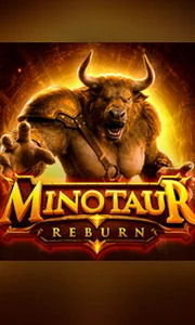 Minotaur ReBurn slot artwork showing an armored Minotaur emerging from a fiery ancient labyrinth
